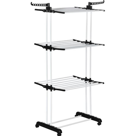 Tendedero de torre con ruedas de 4 niveles plegable negro 73 x 45,5 x 177 cm (1/5)