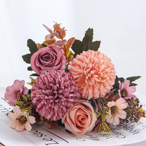 Bouquet De Fleurs Artificielles - Roses Et Hortensias - 31 Cm - Pour Centre De Table De Mariage Décoration Intérieure Accessoires Photo - 1 Pièce (1/5)