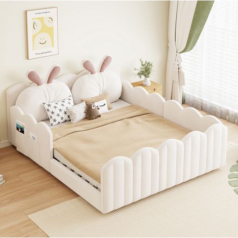 Letto singolo per bambini 140x200 cm in legno beige con sponde, senza materasso FloraGrace (1/5)