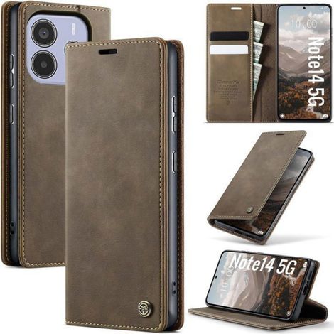 Coque Xiaomi Redmi Note 14 5G [Pas pour 4G] Housse Cuir PU Premium [RFID Blocage][Porte Cartes][Stand Café (1/5)