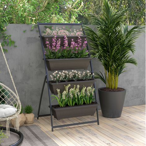 Soporte para plantas de 4 niveles con bandejas perforadas, marrón, 76 x 79 x 162 cm (1/5)