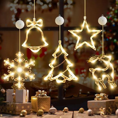 Ensemble de 5 guirlandes lumineuses LED, en forme de flocon de neige, couleur blanc chaud, thème de Noël, fonctionne sur piles, avec minuterie.-AquaForge (1/5)