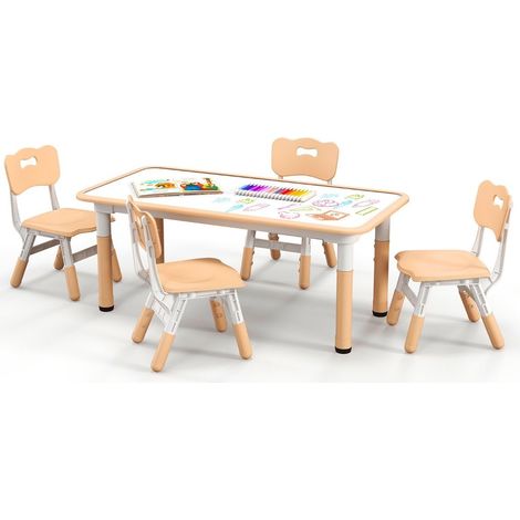Juego de mesa infantil con 4 sillas con tablero graffiti grupo de asientos infantiles regulables en altura en color natural