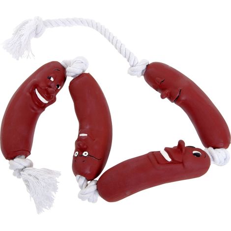 Jouet saucisse en latex sur corde avec 6 noeuds pour chien (1/3)