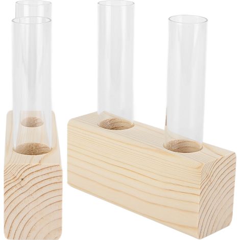 Vase en verre double tube design nordique, support en bois pour plantes aquatiques, décoration de table minimaliste (1/5)