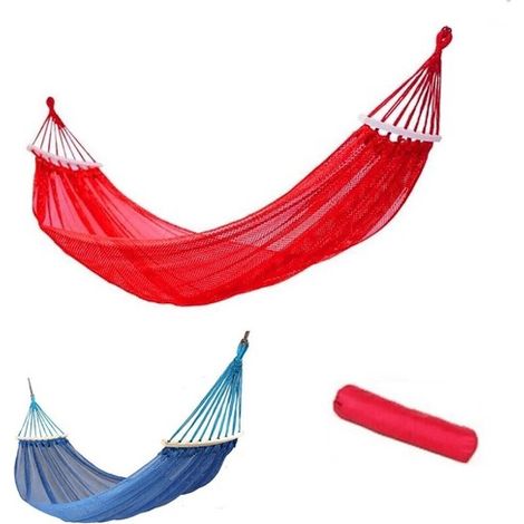 HAMAC DE JARDIN COLORÉ SAC FILET SUPPORT BOIS CAMPING 185X135 CM 94921 (1/3)