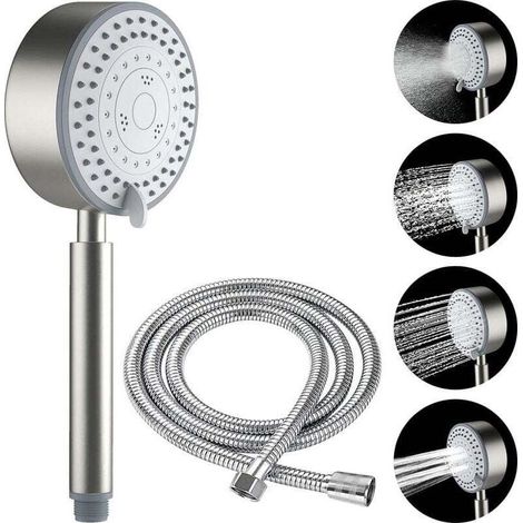 Pommeau de Douche, Acier Inoxydable Anti Calcaire Economiseur D'eau Haute Pression Douchette, Tuyau 1.5M, Flexible de douche Installation et Nettoyage Faciles, Aalle de Bain/WC (1/4)