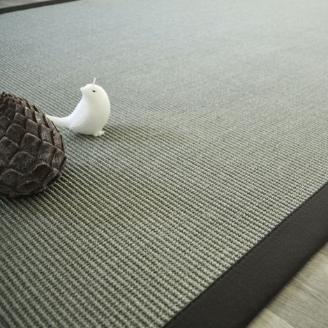 Tapis sisal Yucatan gris acier - Ganse coton noire - 80 x 150 cm (1/3)