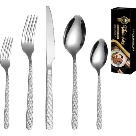 Ménagère 20 pièces en acier inoxydable argenté, coffret cadeau, service de table pour 4 personnes (1/3)