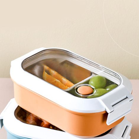 Boîte à lunch mignonne en acier inoxydable, style japonais, étanche, compartimentée, pour les élèves du primaire, boîte à lunch isotherme, orange. (1/5)