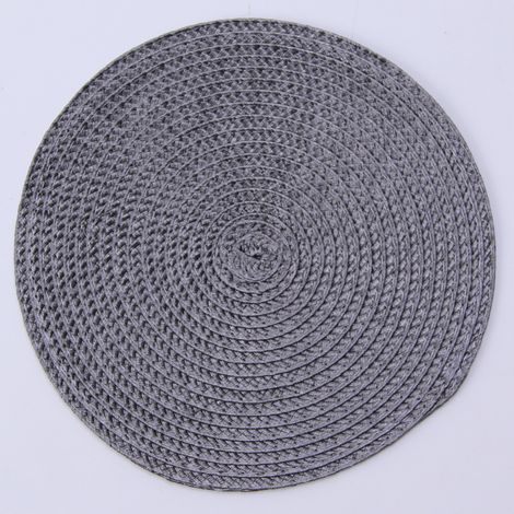 MINKUROW Juego de 4 salvamanteles redondos de PP trenzado, lavables y resistentes al calor 38cm(Gris Oscuro) (1/5)