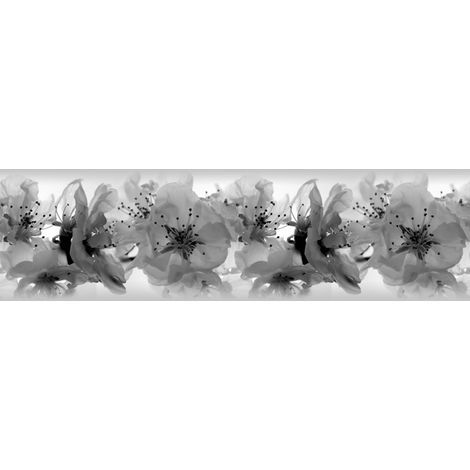 Frise murale auto-adhésive orchidées noir et blanc – 14 cm x 500 cm – Impression numérique haute qualité – Facile à poser sans colle – Ag Design (1/3)