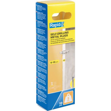 RAPID - Chevilles à Expansion Métal - 6-16mm  Lot 10  Charge Max 5 kg  Autoforeuses - Sans Perçage Pour Cloison Plâtre, Fixation Solide pour Mur Creux - (5001558)