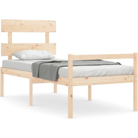 Lit pour personne âgée et tête de lit 90x200 bois massif (1/5)