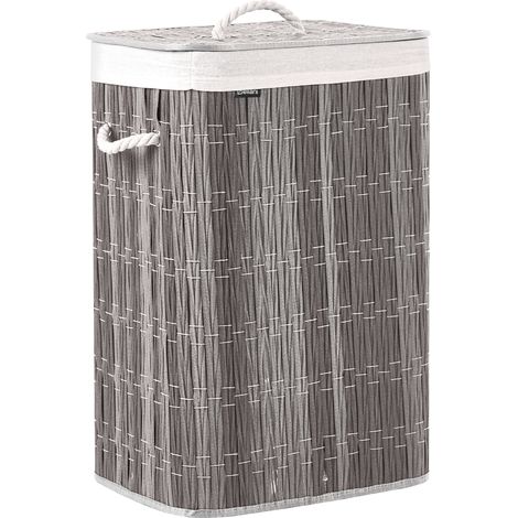 Cesto para la ropa sucia plegable con tapa forro extraíble hecho a mano cuarto de baño 72l gris Trancura