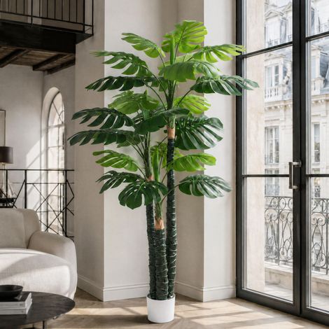 Plante artificielle Monstera de 180 cm, plante artificielle réaliste dans un pot, 24 feuilles, plante décorative facile d'entretien pour salon, bureau, décoration intérieure, 1 pièce (1/5)