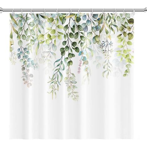 Rideau Douche - Polyester Anti Moisissure - Imperméable - Motif Feuilles Vertes - Pour Baignoire et Cabine - 180 x 180 cm - 1 Pièce