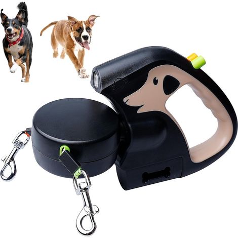 Doppelhundeleine, automatische Rollleine für zwei Hunde, mit LED-Licht und Verwicklungsschutz, 3 Meter lang, aus robustem ABS-Material (1/5)