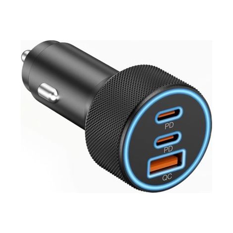 Chargeur de voiture 3 en 1 en aluminium avec 2 ports PD 30 W et charge ultra rapide QC3.0,aluminium,bleu (1/5)