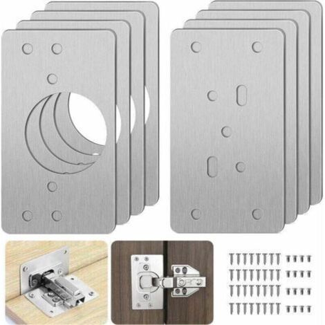 Kit de réparation de charnières pour meubles avec trou. 8 supports de réparation. plaques. installation facile avec 48 vis. kit de réparation de charnières pour bois. meubles et étagères.