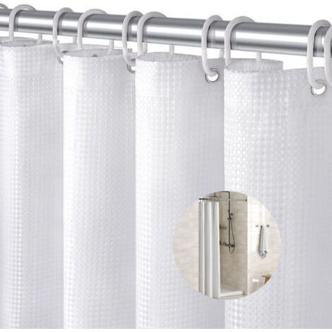 Cortina de ducha de piqué con diseño de panal, lavable, impermeable y resistente al moho, con presilla para colgar, 180 x 90 cm, apta para ducha o bañera (blanca).