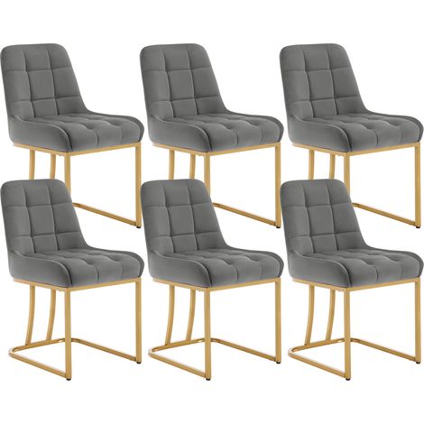 WOLTU 6er Esszimmerstühle Schwingstuhl, Samt Polsterstuhl, Küchenstuhl mit Metallgestell in Bogenform, gepolsterter Stuhl mit Rückenlehne, Wohnzimmerstuhl, Dunkelgrau (1/5)