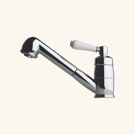 Robinet douchette vintage chromé – Douchette double jet – Hauteur sous bec 105 mm – Bec droit 210 mm – Cartouche céramique – Chambord (1/5)