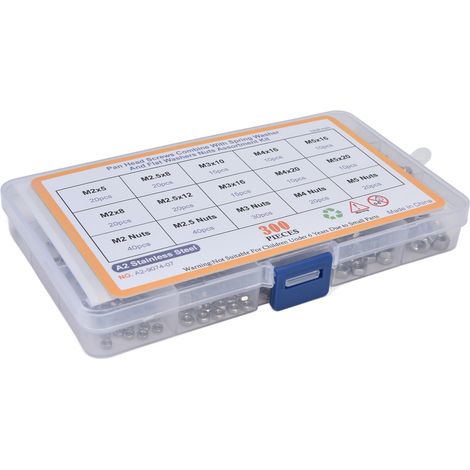 Kit de 300 pièces de fixation en acier inoxydable 304, vis à tête fraisée, rondelles et écrous pour bricolage et professionnels (1/5)