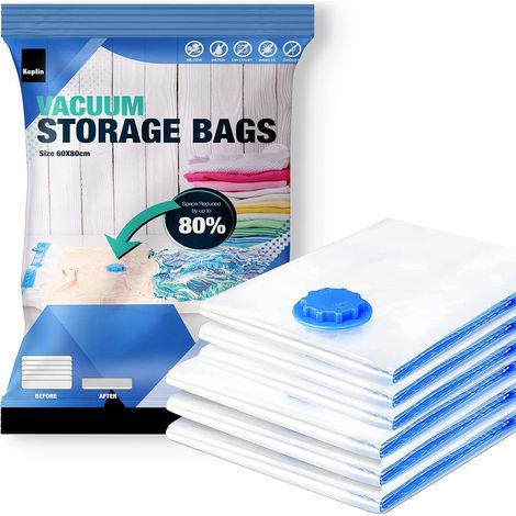 Sac de Rangement Sous Vide Aspirateur - Lot de 6, 60x80 cm I Maximisez l'espace et Rangez Vêtement, Literie, Serviette, Couette, Oreiller I Sac de Compression, Double Fermeture Éclair et Valve (1/5)