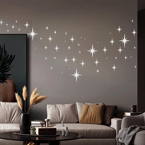 82 pezzi di adesivi a specchio 3D a forma di stella  Adesivi murali a stella rimovibili  Adesivi acrilici a stella per soggiorno e camera da letto  Argento (1/5)