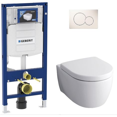 Pack Bati support Geberit et WC suspendu Geberit Icon blanc, sans bord de rincage, avec Kera-Tect