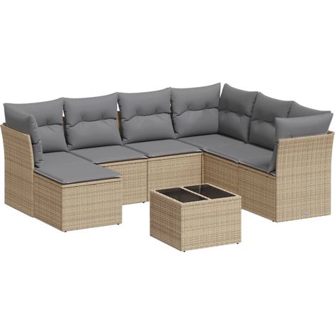 Salon de jardin avec coussins 8 pcs beige résine tressée (1/3)