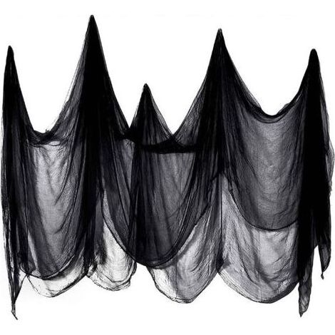 Tissu Effrayant d'halloween, 200 X 500 Cm Fil De Coton Noir Fournitures De Décoration Effrayantes pour Fête d'halloween, Décorations De Terreur Suspendues pour Fenêtre De Porte De Maison