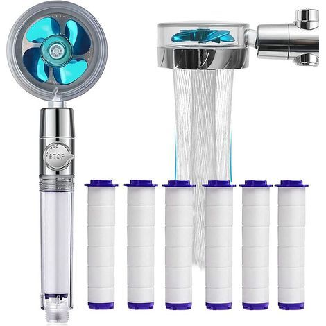 CCYKXA Shower Head, Anti-Limescale Water Saving Shower Head, Universal Filter Shower Head, 360° Helix Shower Head, With 6 PP Cotton Filter Elements (Blue), Convenience and Replacement (1/5)