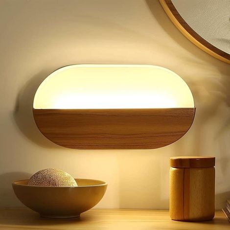 7W LED Wall Light Acrylic Wood Finish Modern Design Aluminium and Acrylic with Wood Finish Warm White 3000K for Bedroom Living Room Hallway Indoor Lighting (1/5)