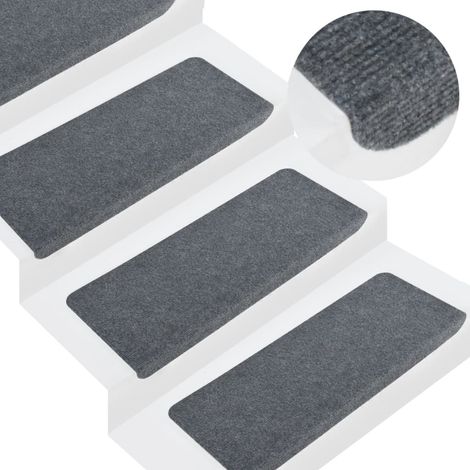 15 pcs Tapis d'escalier autocollants, Tapis de marches, Marchettes D'escalier 65x24,5x3,5 cm Gris MKS20297 (1/5)