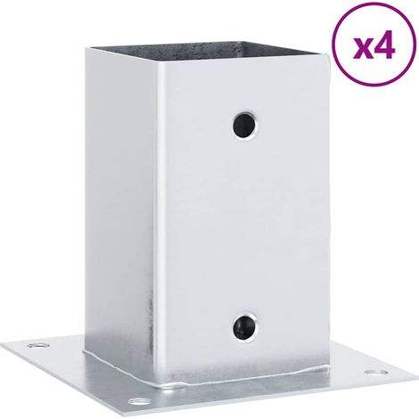 Bases de poteau carrées 4 pcs argent 81x81 mm acier galvanisé