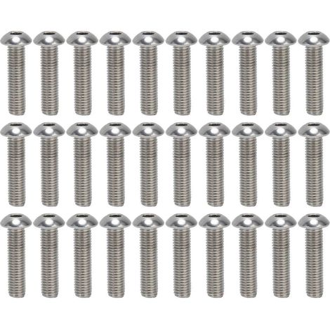 30-teiliges Set Innensechskantschrauben mit Knopfkopf, A2 Edelstahl, M10x1,5, Grobgewinde, M10x40