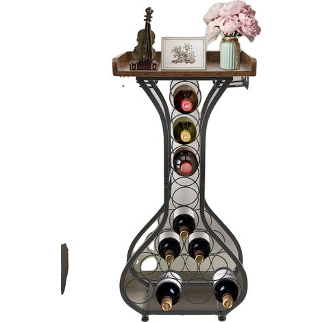 Rangement à vin, Bois et acier de haute qualité, 42 cm (L) x 30 cm (P) x 90 cm (H), Tient jusqu'à 24 bouteilles, Base inspirée d'un vase, Construction durable (1/5)