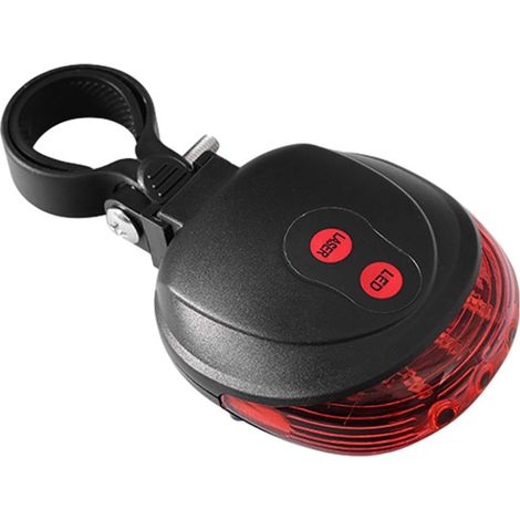 Feu arrière de vélo, éclairage ultra-lumineux, 2 faisceaux laser, 5 LED, 7 modes, cyclisme, sécurité routière, avertissement par feu rouge, feux de vélo (rouge) (1 pièce) (1/5)