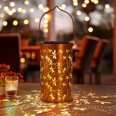 1 Lanterne Solaire, Motif Libellule, Métal IP44, LED Blanc Chaud, Jardin Patio Terrasse (1/5)