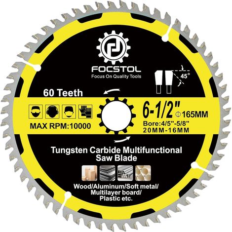 Lame Scie Circulaire Bois 165mm x 20/16mm - Disque Coupe pour Bois 60 Dents pour Couper Plastique Aluminium Cuivre et Métaux non Ferreux (1/5)