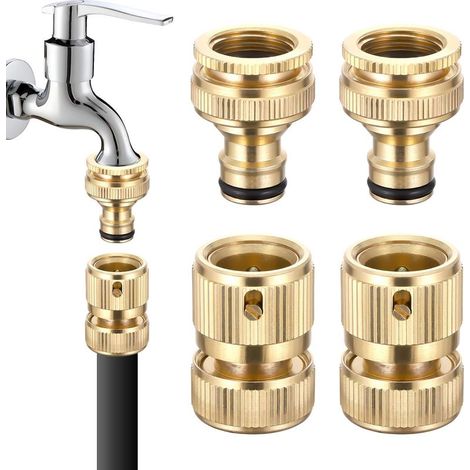 Lot de 2 paires Raccords Rapides en Laiton 3/4 de Pouce Raccord de Robinet de Jardin pour Tuyau D'arrosage, Connecteur Rapide pour Prolongation de Tuyau, Adaptateur Universel pour Robinet (1/5)