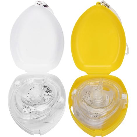 Masque de sauvetage CPR réutilisable avec valve unidirectionnelle, bouche-à-bouche, jaune et blanc, protection d'urgence respiratoire. (1/5)