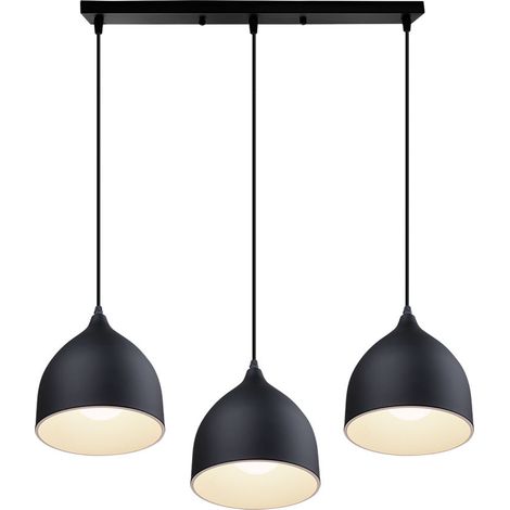 Pendant Light Fixture, 3 Lights Spiral Modern Hanging Lights with Lampshade, Industrial Dome Chandelier for Kitchen Island Black Rectangular Base