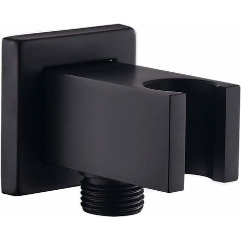Wall-mounted supply elbow with shower head holder, 1/2″ brass square shower hose fitting, Drop Ell Union wall-mounted water outlet, black (1/5)