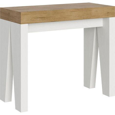 Consolle Allungabile 90-300x40x77 cm in Nobilitato Marrone e Bianco (1/5)