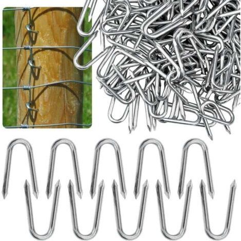 PA 30 clous en forme de U, petits clous en forme de U de 25 mm, clous en acier galvanisé, clous pour la fixation de clôtures. (1/4)
