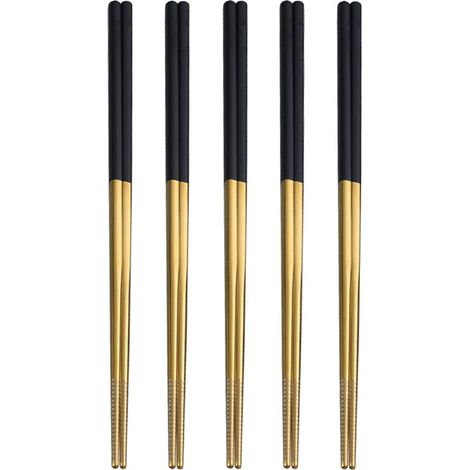 Baguettes En Acier Inoxydable - 5 Paires - 23 Cm - Pour Riz Sushi Nouilles - Réutilisables (1/5)