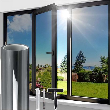 Lámina autoadhesiva para ventanas, con protección UV, 60x400cm, color negro y plata.